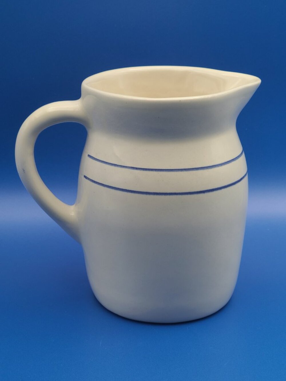 Vintage Stoneware Blue Stripe Rustic Pitcher Farmhouse Pottery 6" - Picture 5 of 11